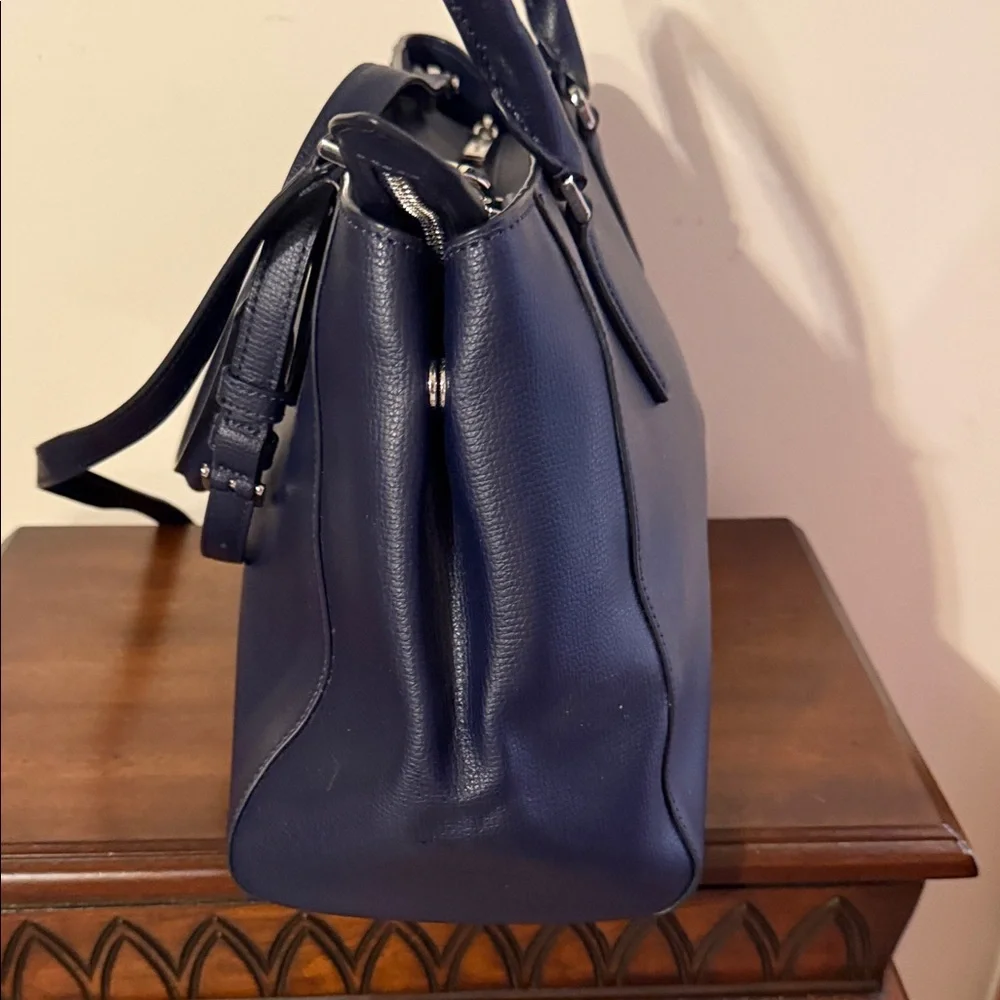 kate spade Navy Pebbled Leather Satchel with Gold Logo and Strap - Picture 3 of 6